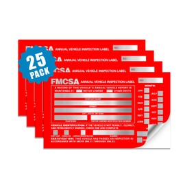 Annual Vehicle Inspection Label 25 Pack 1.6 mil Aluminum Label with Permanent Self Adhesive 6" x 3.5" Meet DOT AVIR Requirements Red