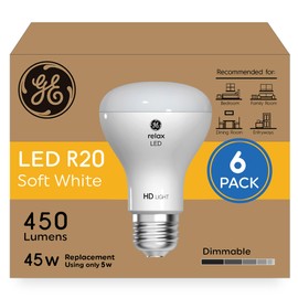 GE Relax HD LED Light Bulbs, R20 Soft White Light Bulbs, Indoor Floodlight Bulbs, Dimmable LED Bulbs for Bedrooms and Dining Rooms, 45-Watt Equivalent (6 Pack)
