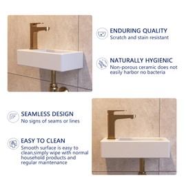 Small Bathroom Sink DeerValley, 15"x7" Mini Rectangle Wall Mount Vessel Sink for Bathroom Powder Room Cloakroom, Floating Space Saving Design, Easy to Clean White Ceramic Wash Basin (Left Hand)