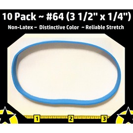 Blue Heavy-Duty Rubber Bands - 10 Non-Latex Premium Rubberbands # 64 (3 1/2 X 1/4 Inch) | Easy ID Soft Stretch ~ for Office Home RC Camp Fish + Great for Any Indoor or Outdoor Use - Large Lg Pk Pack