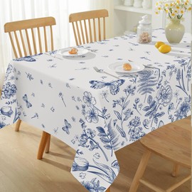 MATIRUG Blue and White Floral Table Cloth for Rectangle Table 60"x102",Spring Summer Wrinkle Resistant Spillproof Tablecloth,Rustic Washable Fabric Table Cover Decoration for Dinning Kitchen Outdoor