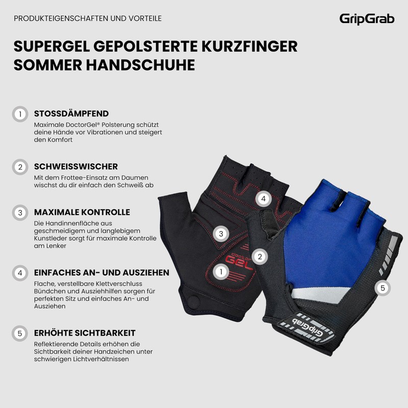GripGrab SuperGel 6 mm DoctorGel Padding Fingerless Gloves Bicycle Summer