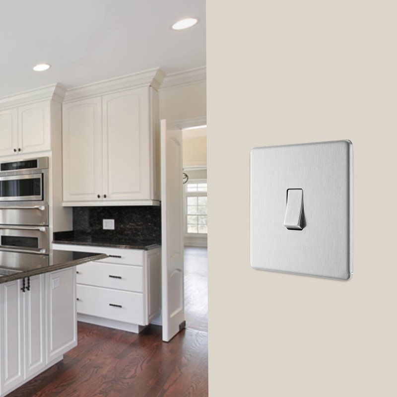 BG Electrical fbs12 Screwless Flat Plate Single Light Switch, Brushed