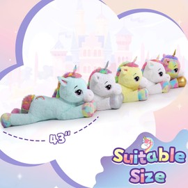 MaoGoLan 43" Big Giant Unicorn Stuffed Animal Plush Toy, Large Animal Plush Pillow Unicorn Body Pillow Hugging Pillow for Girls Boys, Gift for Christmas Birthday Valentine's Day Yellow