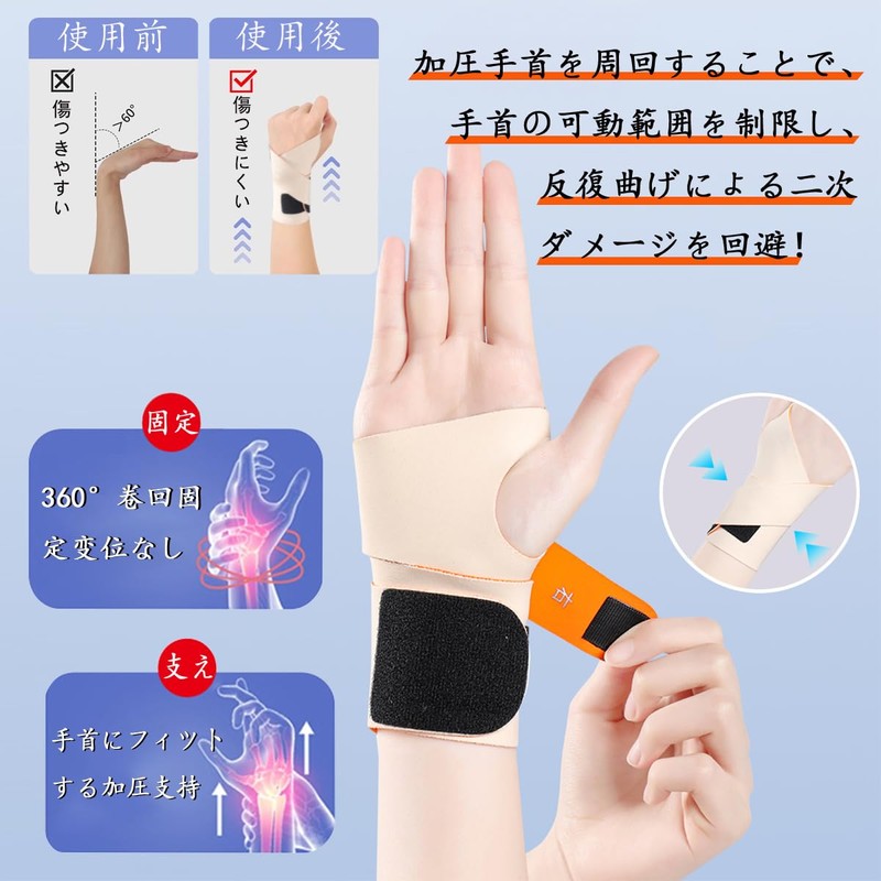 手首 サポーター 固定 保護 【二重圧力固定/柔軟で超薄型】 自由に調整可能 手首サポーター 薄手 通気性 怪我防止