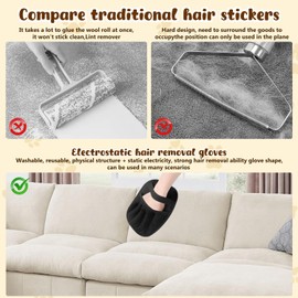 Pet Hair Remover Gloves,Electrostatic Removal for Pet Hair,Reusable Cat & Dog Grooming Gloves for Clothing/Couch/Furniture/Carpet/Car Seat(2Pcs)