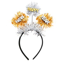 AVMBC Happy New Year Headband Tiara Happy New Year Headband with Star Boppers and Silver Tone Tinsel, New Year’s Eve Headband for New Year Party Decoration Supplies