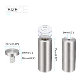 METALLIXITY Sign Spacer Screws (25 x 62 mm) 8 Pieces Stainless Steel Advertising Screws Glass Acrylic Nail - for Picture Frame Sign Display