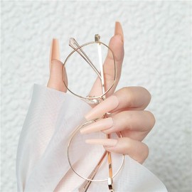 Aucenix Press On Nails Long - French Ballerina Gel Nail Kit, Polish-Free Color Manicure with Prep Pad, Mini Nail File, Cuticle Stick, adhesive tabs for Party (Skin Colour)