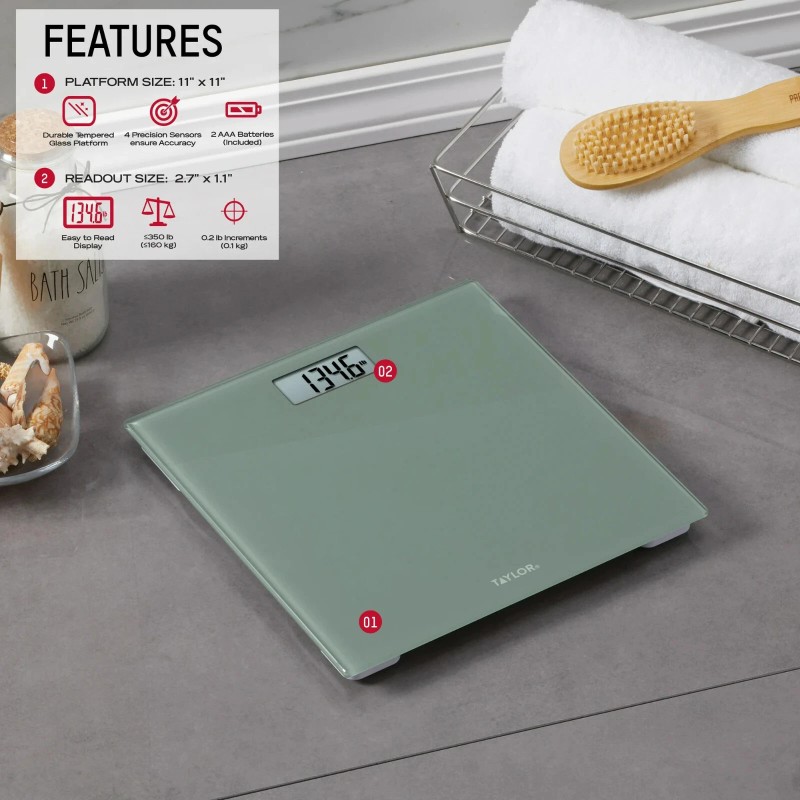 Taylor Glass Digital Bathroom Weight Scale with Sage Finish