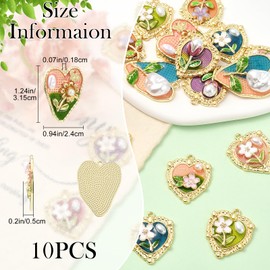 COGCHARGER 10 Stück Florale Herzanhänger Zur Schmuckherstellung Niedliche Inspirierte Vintage Anhänger Emaille Imitationsperlen Anhänger Aus Legierung Für Armbänder Halsketten Ohrringe DIY (Floral B)