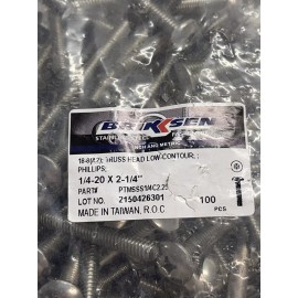 Brikksen Fasteners 1/4-20 x 2-1/4 Phillips Truss Head Low Contour Screws-QTY 100