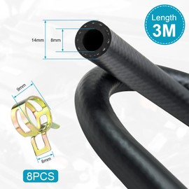 YFLeomry Diameter 8 mm Fuel Hose Kit 3 Metres Petrol Hose with 8 Pieces Hose Clamps Diesel Hose for Lawnmower, Car, Tractor, Small Engines