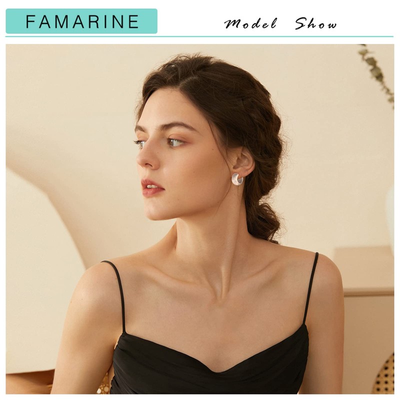 FAMARINE Chunky Silver Hoop Earrings for Women 10 MM Wide,