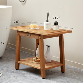 LaFroug HDPS Shower Bench Seat for Inside Shower, Large Shower Stool for Shaving Legs, Shower Chair for Inside Shower to Sit On, Bath Shower Seat With Storage Shelf, Shower Foot Stool, Non-Slip, Brown