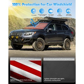 American Flag Car Windshield Sun Shade Compatible with Subaru Outback Wagon 2015-2019 - Foldable Reflective USA Patriotic Window Sunshade for UV Protection & Heat Reduction