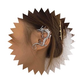 Vacaonio Gothic Dragon Ear Cuff Earrings Ancient Dragon Ear Wrap Earring Silver Dragon Climber Earring Dragon Ear Crawler Earring No Piercing Earring Jewelry for Women
