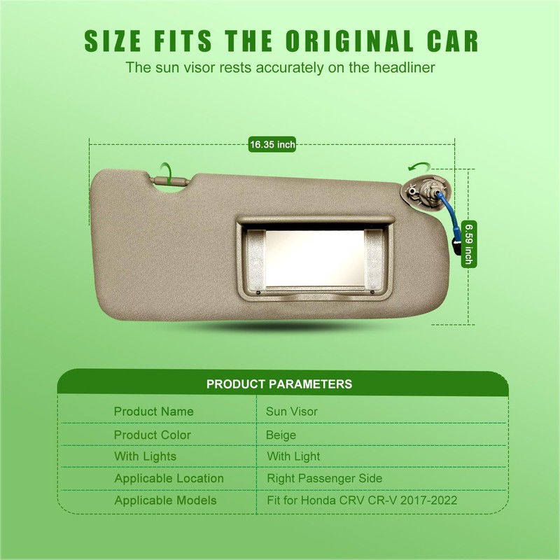 Right Passenger Side Sun Visor for Honda CRV 2017 2018