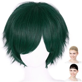 CaseEden 6108 Premium Stylish Cool Short Cosplay Wig Dark Green