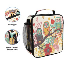Girls Lunch Box Insulated Owls Kids Lunch Bag Large Freezable Lunch Boxes Cooler Meal Prep Lunch Tote with Shoulder Strap