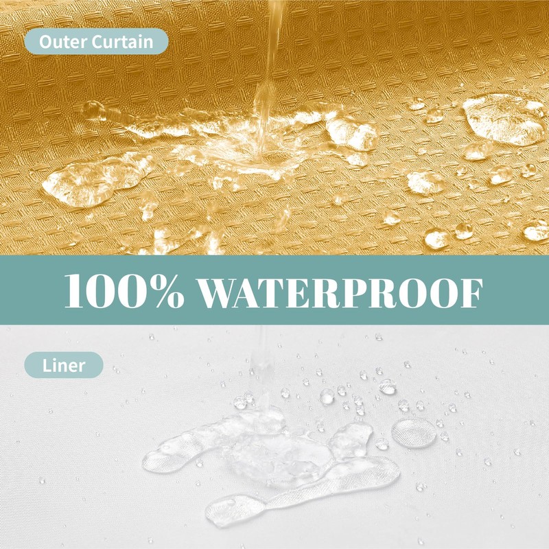 eachope Gold No Hook Waffle Weave Shower Curtain with snap-in