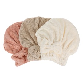 Healvian 3pcs Coral Fleece Hair Drying Towel for Women Super Absorbent Bath Shower Cap with Bow Embellishment Drying Lightweight Travel White Beige Pink