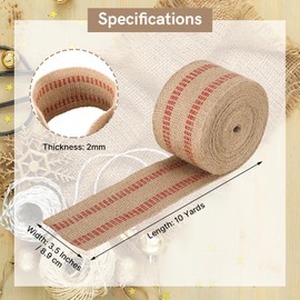 AMGSH 3.5" Craft Jute Webbing Tape | 10 Yards Roll Natural Burlap with Red Stitching for Upholstery, Crafts, Chairs