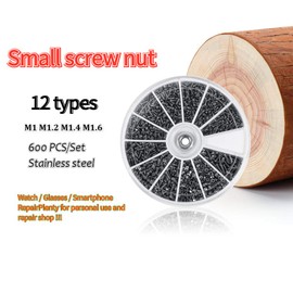 600pcs Screws Nuts Assortment Kit, 12 Kinds of Small Stainless Steel Screws Nuts M1 M1.2 M1.4 M1.6 for Watches, Glasses, Electronics