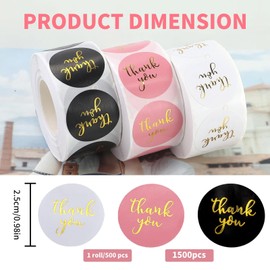 3 Roll / 1500 Pcs 1 Inch Thank You Stickers, Thank You for Supporting My Small Business Stickers, Round Sticker for Party Bags, Envelope Seals, Gift Labels, Wedding Stickers, Small Business Supplies