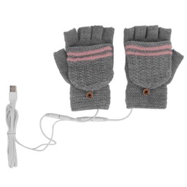 1Pair USB Heated Winter Gloves Mitten Knitting Hand Warmer Gloves Fingerless for Typing Laptop PhoneGray