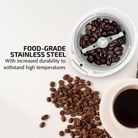 OVENTE Electric Coffee Grinder, Coffee Mill and Spice Grinder with 2.5oz Capacity, 150W Motor, One Touch Push-Button & Stainless Steel Blades for Uniform Grinding of Beans, Herb or Nuts, White CG225W