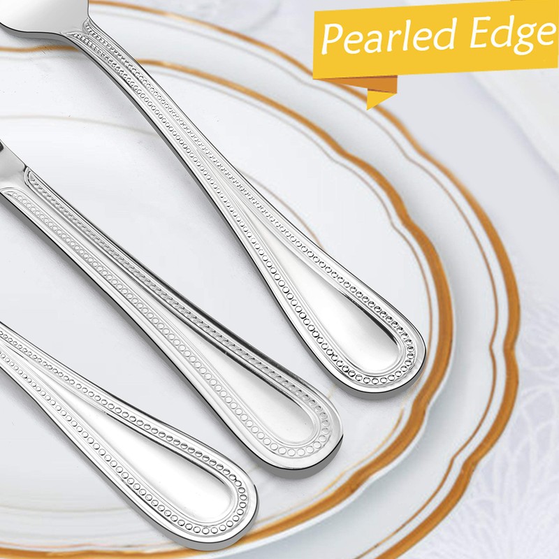 HaWare Silverware Set, 60-Piece Pearled Edge Stainless Steel Flatware for