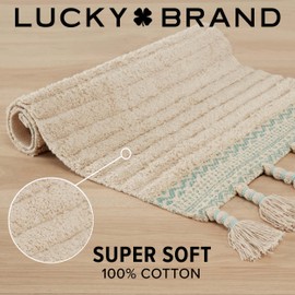 Lucky Brand Boho Rug 100% Cotton Fringe Boho Runner Rug Rug 20” x 68" Boho Bath Mat in Aqua Blue