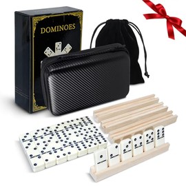 MeetYr Life - Juego de dominó para adultos, 28 dominó con 4 bandejas de madera, doble 6 dominó Trave L juego para familia y fiestas (D6-blanco)