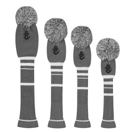 Knit Golf Wood Headcover Set of 4 for Driver Wood, Fairway Wood*2, Utilities (Grey)