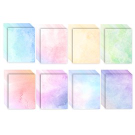 96 Sheets Watercolored Stationery Paper, 8.5 x 11 inch Letter Size Writing Paper, Double Sided, 8 Unique Designs, Colored Printer Paper for Letters, Scrapbook, and Crafts