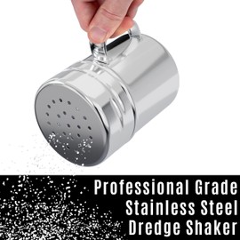 CUSINIUM 6oz Stainless Steel Salt Pepper Dredge Shakers - With Plastic Cap - With Handle