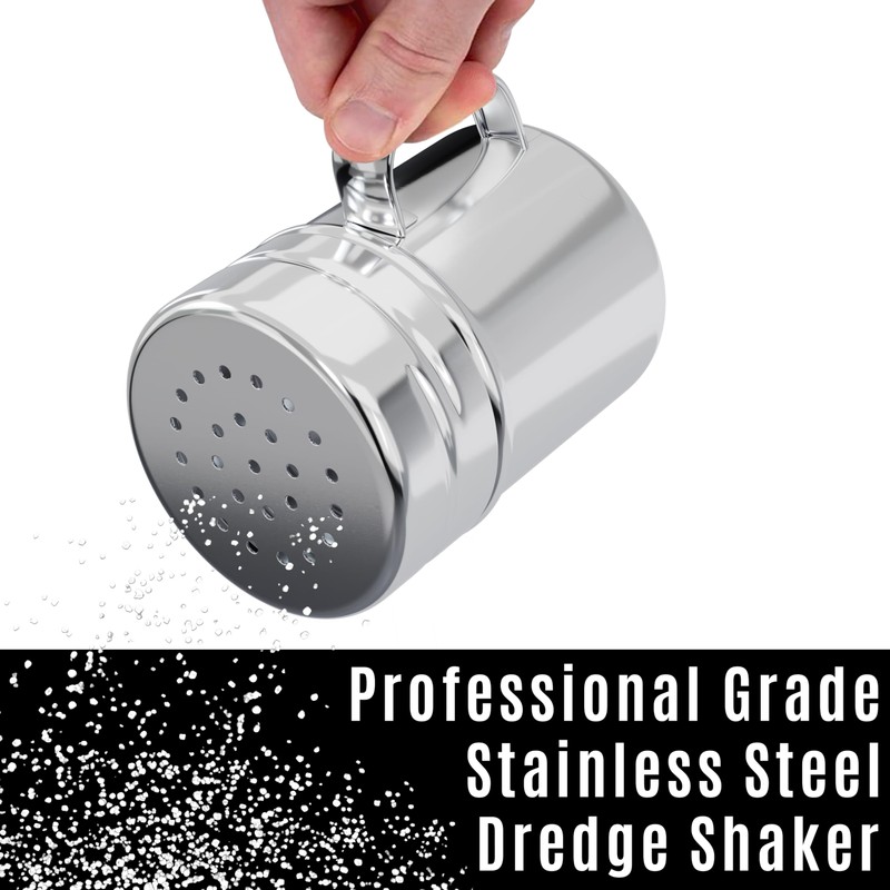 CUSINIUM 6oz Stainless Steel Salt Pepper Dredge Shakers - With