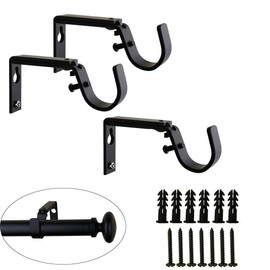 VinBee 3PCS Curtain Drapery Rod Bracket 1-inch Rod, Adjustable (Black)