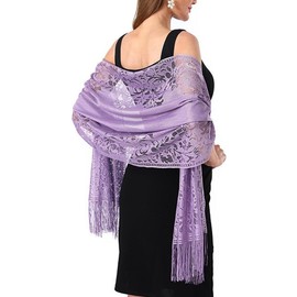 halenmou Floral Lace Shawl for Women, Wedding Shawl Wrap for Evening Dresses with Fringe, Elegant Bridal Bridesmaid Church Formal Party Accessories Light Purple