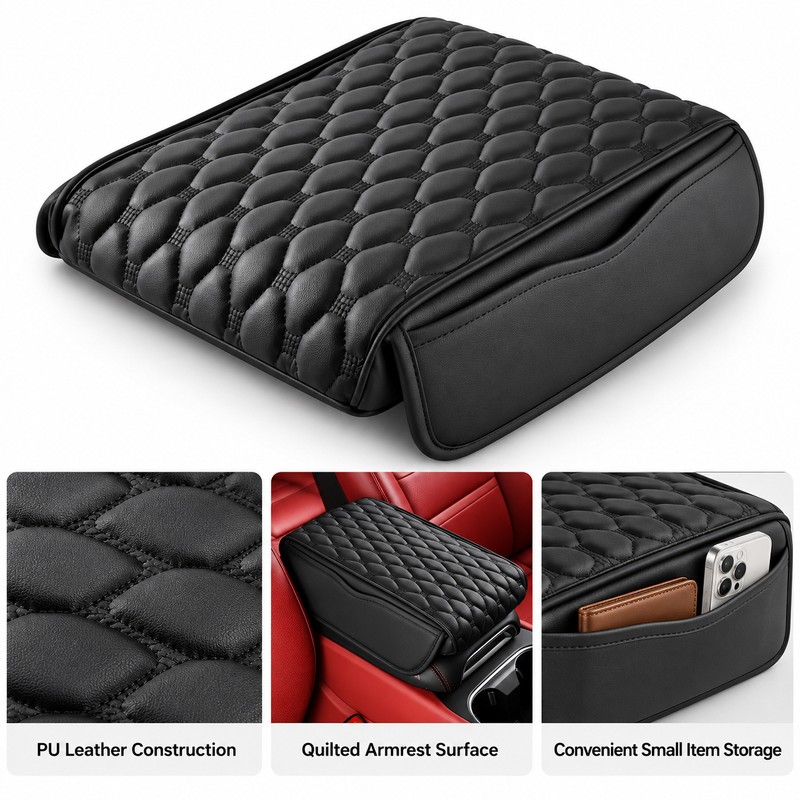 PU Leather Car Armrest Pad for Center Console – Quilted