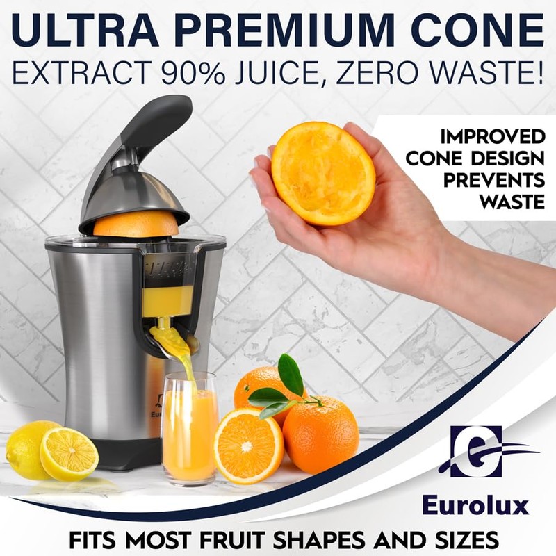 Eurolux Premium Electric Orange Juicer | Stainless Steel Citrus Squeezer