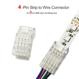 Biantie La 4-Pin LED Strip Connector for 8mm SMD RGB Tape Lights, Solderless Quick Connect Clips, Wire to Strip Light Adapter, No Solder LED Joiner (10 Pack)