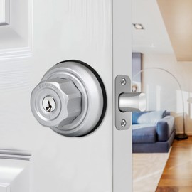 EASILOK Deadbolt Lock E4 Twist-to-Lock Front Door Lock Keyless Heavy Duty Single Cylinder Deadbolt High Security with Unpickable Night Latch &Anti-Mislock Button, Zinc Alloy, Silver