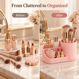360° Rotating Makeup Organizer for Vanity – Multi-Compartment Cosmetic Storage for Brushes, Lipsticks & Everyday Beauty Essentials