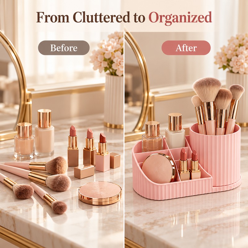 360° Rotating Makeup Organizer for Vanity – Multi-Compartment Cosmetic Storage