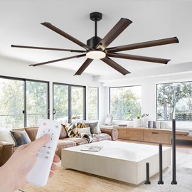 ZMISHIBO 72 inch Aluminium Blade Ceiling Fans with Lights and Remote, Outdoor Ceiling Fans for Patio Living Room with Quiet DC Motor, 6 Speed Reversible, 3 CCT, Brown Famrhouse Ceiling Fan, 8 Blades