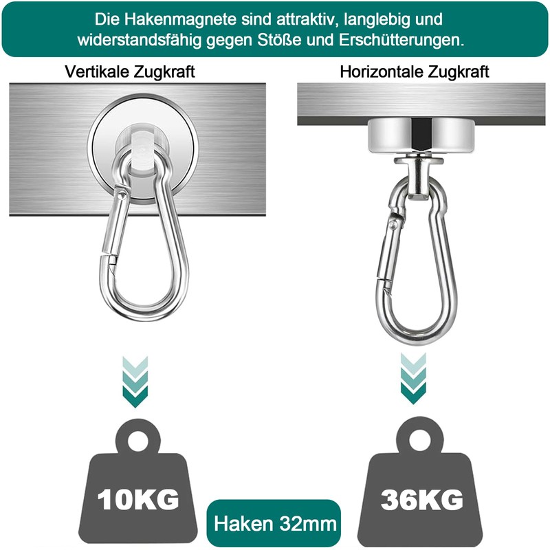 32 mm Neodymium Magnetic Hooks, Pack of 4 Magnetic Hooks,