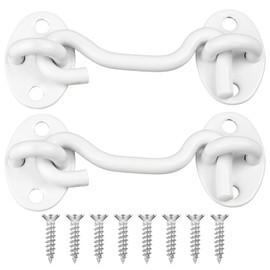 Mabor 2Pcs Hook and Eye Latch White Stainless Steel Barn Door Lock Solid Thicken Gate Latch for Door Windows Sheds Gates Fences 3.8 Inches
