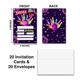 DETIHO 4" x 6" Bowling Theme Birthday Party Invitation Cards With Envelopes - Let's Strike Up - Boys, Girls Birthday Celebration - 20 Sets - B04